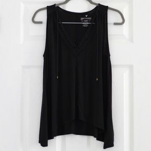 AEO | BLACK LACE-TRIM TANK TOP